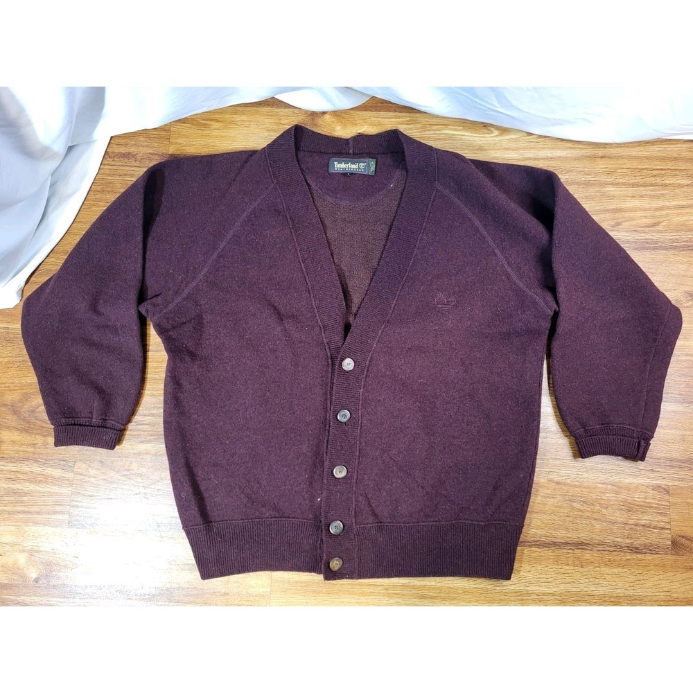 Vtge Timberland Weathergear Burgandy Made In Italy Wool.blend Cardigan Large